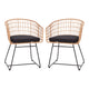 Black Cushion/Natural Frame |#| 2PK Indoor/Outdoor Natural Boho Rattan Rope Club Chairs-Black Seat Cushions