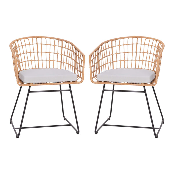 Light Gray Cushion/Natural Frame |#| 2PK Indoor/Outdoor Natural Boho Rattan Rope Club Chairs-Light Gray Seat Cushions