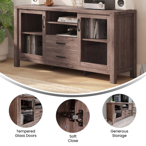 Brown |#| 59" Engineered Wood Buffet Sideboard Storage Cabinet w/ 2 Drawers, Doors in Brn