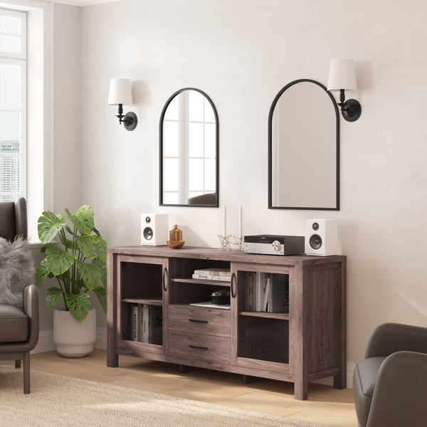 Brown |#| 59" Engineered Wood Buffet Sideboard Storage Cabinet w/ 2 Drawers, Doors in Brn