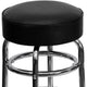 Black |#| Backless Double Ring Chrome Swivel Barstool with Black Vinyl Seat & Footrest
