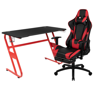 Echo Gaming Desk & Chair Set: Faux Leather Reclining Gaming Chair; Gaming Desk with Headphone Hook and Cupholder - View 1