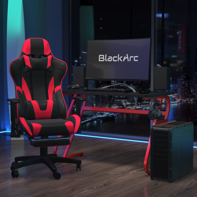 Echo Gaming Desk & Chair Set: Faux Leather Reclining Gaming Chair; Gaming Desk with Headphone Hook and Cupholder - View 2