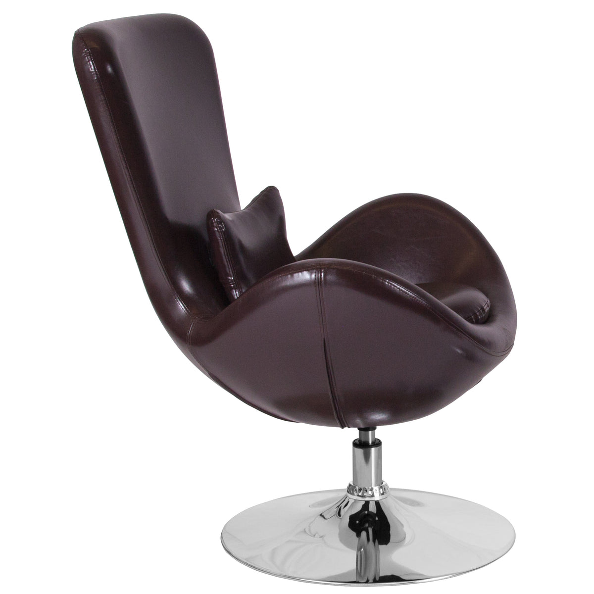 Brown LeatherSoft |#| Brown LeatherSoft Swivel Side Reception Chair with Bowed Seat - Guest Seating