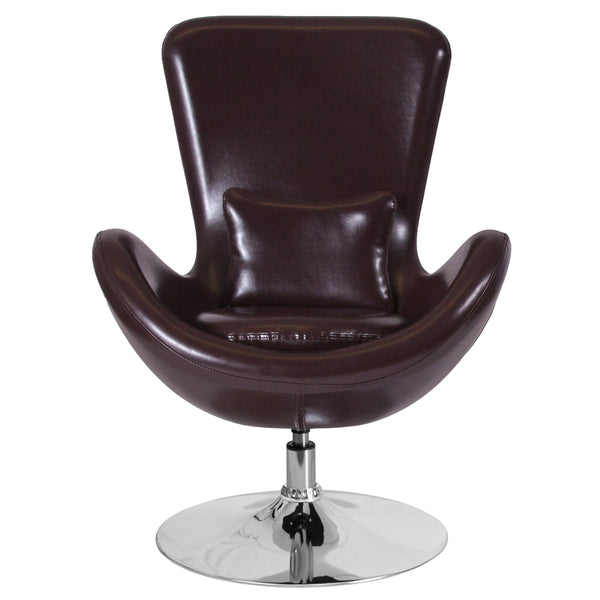 Black LeatherSoft |#| Black LeatherSoft Swivel Side Reception Chair with Bowed Seat - Guest Seating