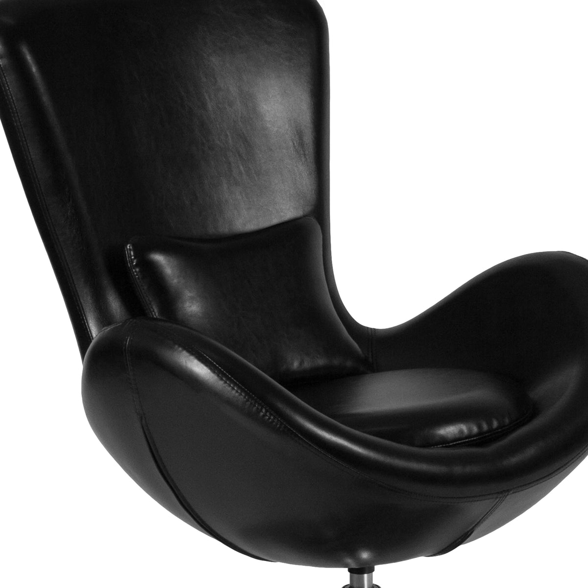 Black LeatherSoft |#| Black LeatherSoft Swivel Side Reception Chair with Bowed Seat - Guest Seating