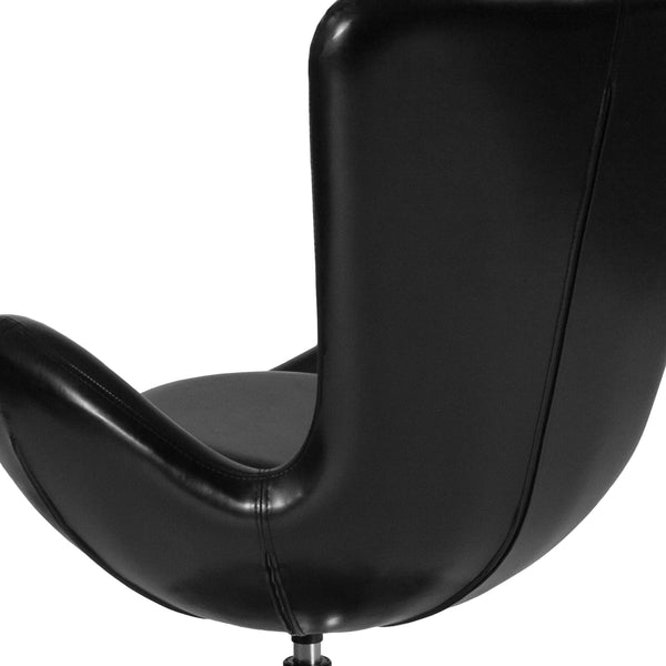 Black LeatherSoft |#| Black LeatherSoft Swivel Side Reception Chair with Bowed Seat - Guest Seating