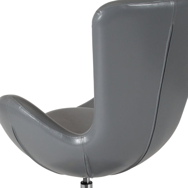 Gray LeatherSoft |#| Gray LeatherSoft Side Reception Chair with Bowed Seat - Guest Seating