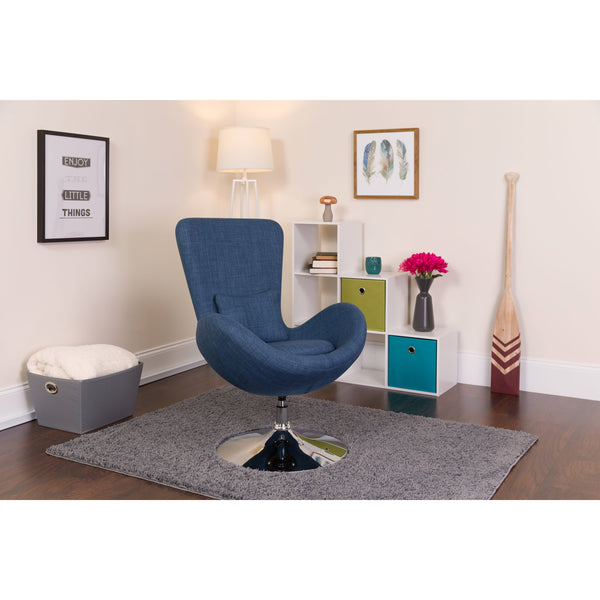 Blue Fabric |#| Blue Fabric Swivel Side Reception Chair with Bowed Seat - Guest Seating