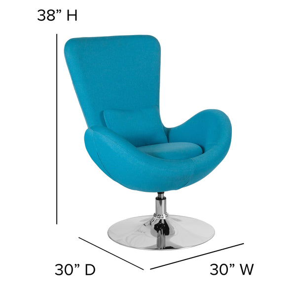 Aqua Fabric |#| Aqua Fabric Swivel Side Reception Chair with Bowed Seat - Guest Seating