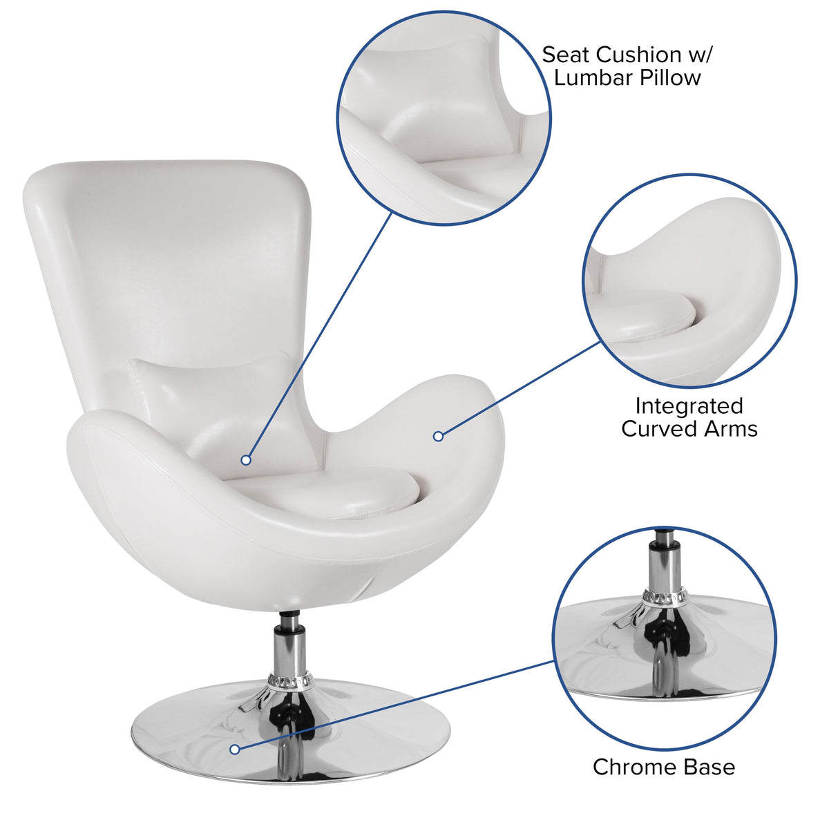 White LeatherSoft |#| White LeatherSoft Side Reception Chair with Bowed Seat - Living Room Furniture