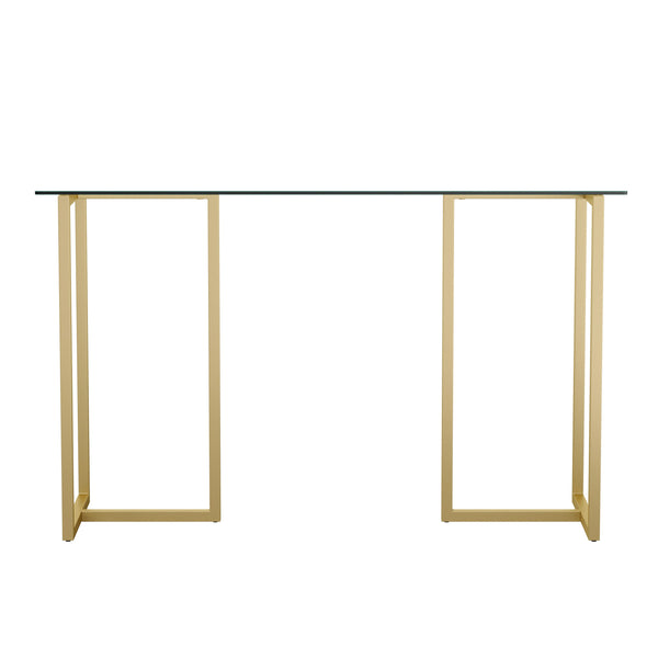 Clear Top/Polished Brass Frame |#| Tempered Glass Top Home Office Desk with Steel Frame in Polished Brass