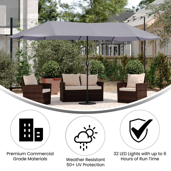 Flash Furniture 15 ft. Elizabeth Commercial Grade Triple Head Patio Umbrella with Crank & Easy Lift Functionality Tan