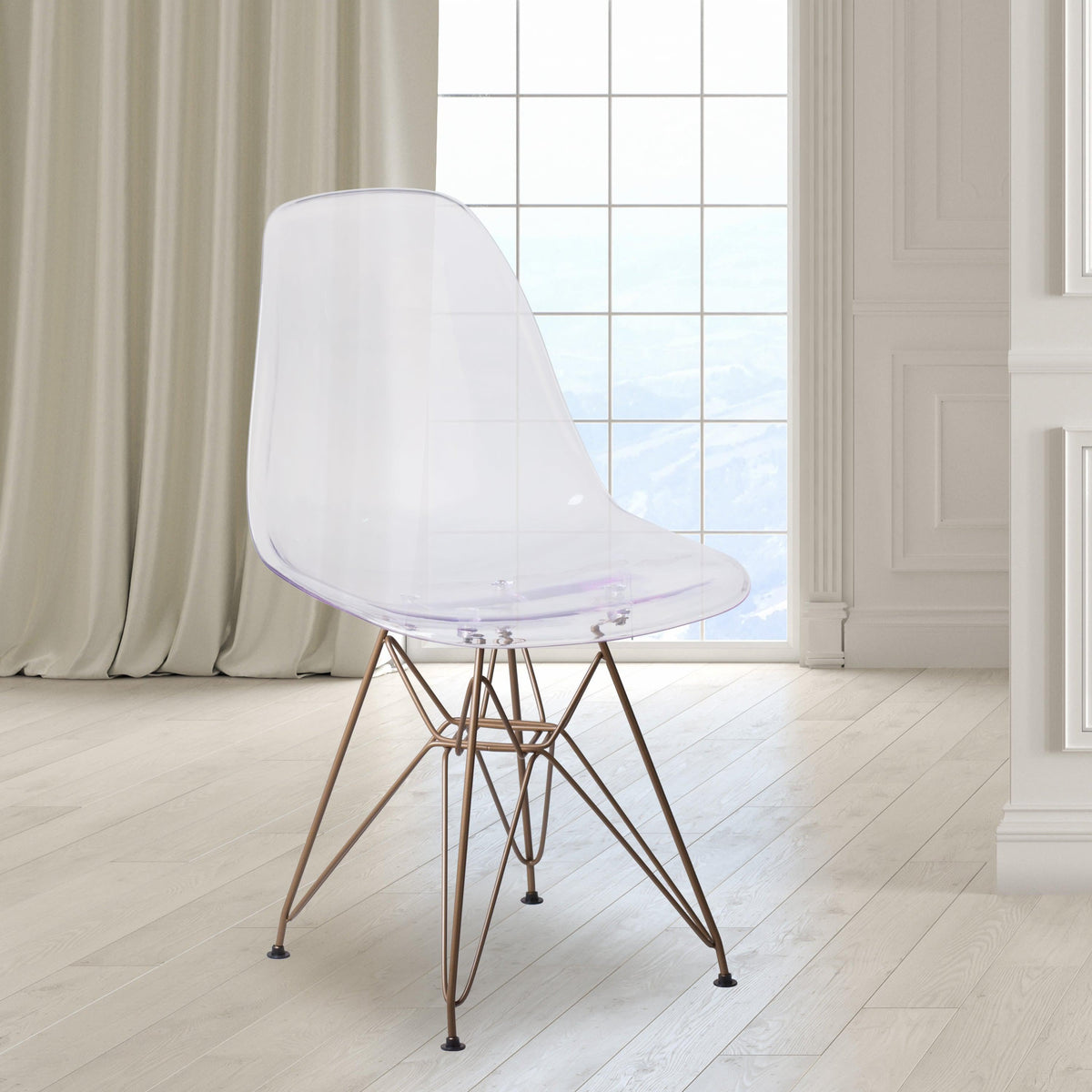 Ghost Chair with Gold Metal Base - Hospitality Seating - Accent and Side Chair