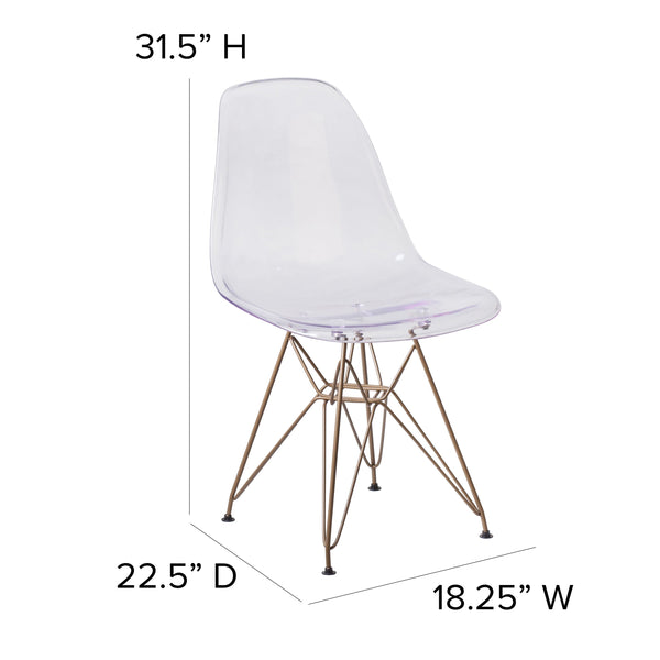 Ghost Chair with Gold Metal Base - Hospitality Seating - Accent and Side Chair