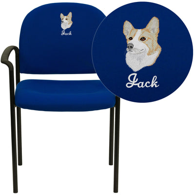 Embroidered Comfort Stackable Steel Side Reception Chair with Arms - View 1