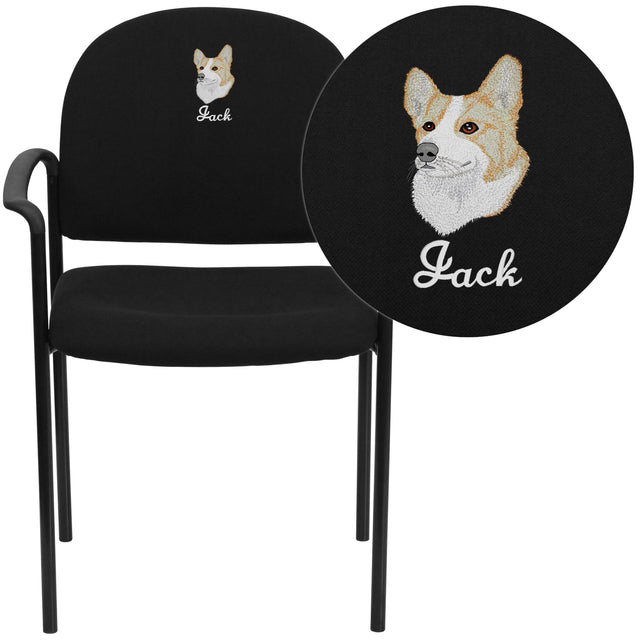 Embroidered Comfort Stackable Steel Side Reception Chair with Arms - View 1
