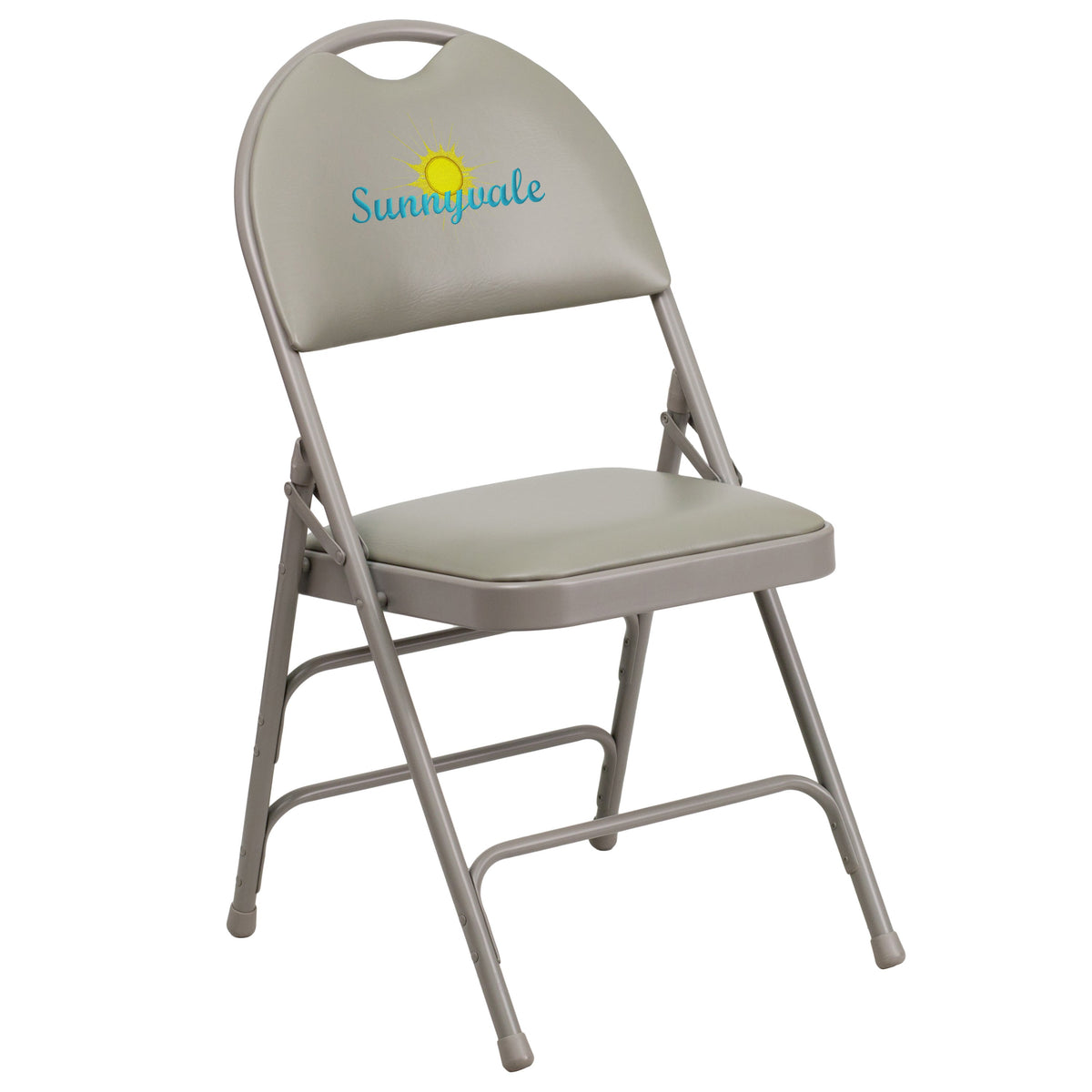 Gray Vinyl/Gray Frame |#| EMB Ultra-Premium Triple Braced Gray Vinyl Folding Chair with Carry Handle