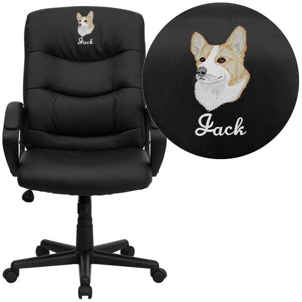 EMB Mid-Back Black LeatherSoft Office Chair w/Three Line Horizontal Stitch Back