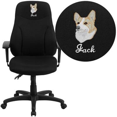 Embroidered High Back Fabric Multifunction Swivel Ergonomic Task Office Chair with Adjustable Arms