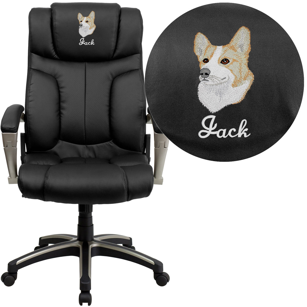 Embroidered High Back Folding Black LeatherSoft Executive Swivel Office Chair
