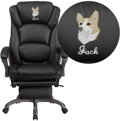Embroidered High Back LeatherSoft Executive Reclining Swivel Office Chair with Outer Lumbar Cushion and Arms