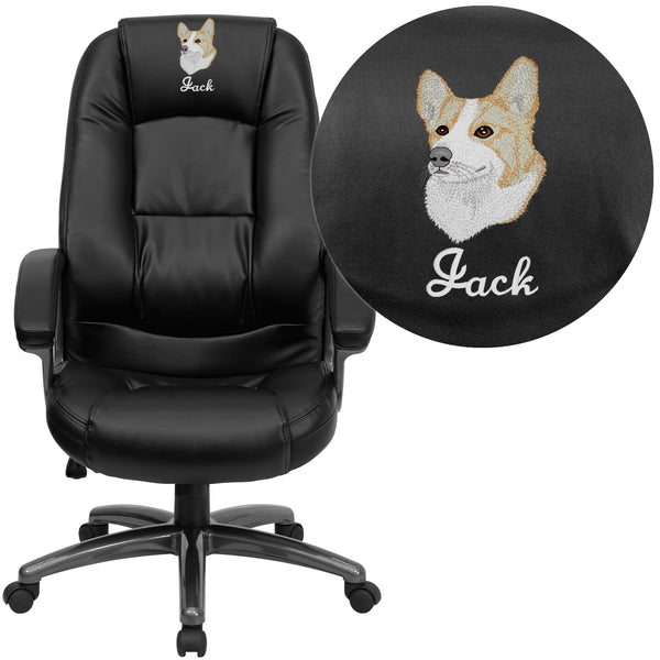 EMB High Back Black LeatherSoft Swivel Ergonomic Office Chair-Deep Curved Lumbar