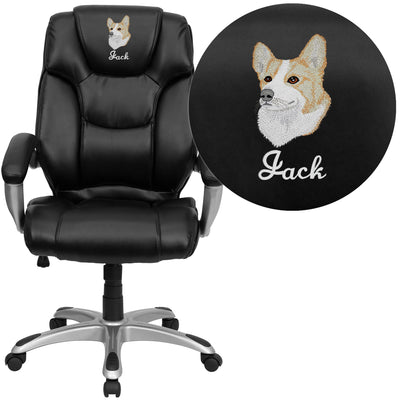 Embroidered High Back LeatherSoft Layered Upholstered Executive Swivel Ergonomic Office Chair with Silver Nylon Base and Arms - View 1
