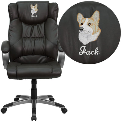 Embroidered High Back LeatherSoft Soft Ripple Upholstered Executive Swivel Office Chair with Titanium Nylon Base and Loop Arms
