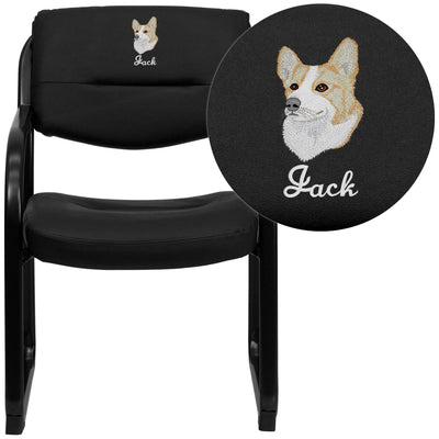 Embroidered LeatherSoft Executive Side Reception Chair with Sled Base - View 1