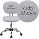 White |#| Embroidered Mid-Back White Mesh Padded Swivel Task Office Chair with Chrome Base
