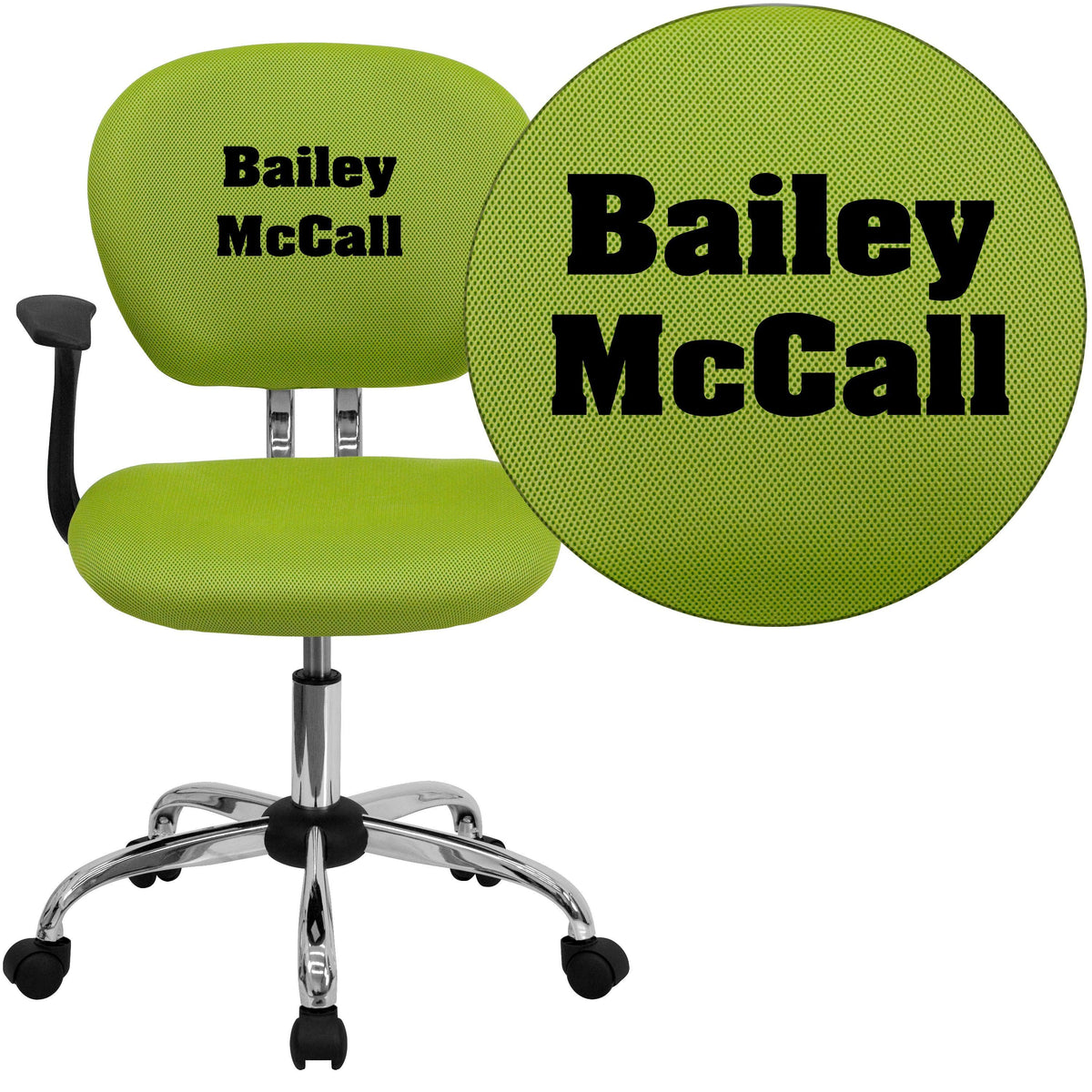 Apple Green |#| EMB Mid-Back Apple Green Mesh Padded Swivel Task Office Chair with Chrome Base