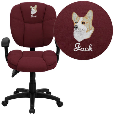 Embroidered Mid-Back Multifunction Swivel Ergonomic Task Office Chair with Pillow Top Cushioning and Adjustable Arms - View 1