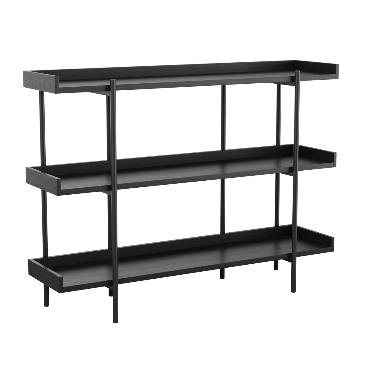 Black Wood Grain/Oil Rubbed Bronze Frame |#| Display Bookcase with Vertical Steel Posts - Black Wood Grain/Oil Rubbed Bronze