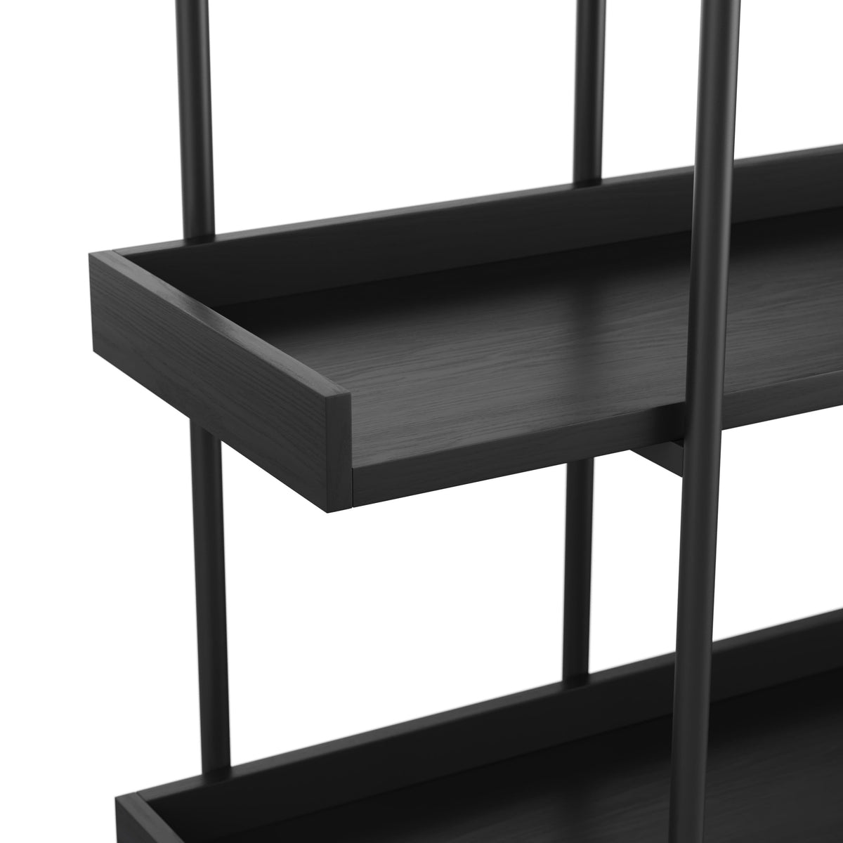 Black Wood Grain/Oil Rubbed Bronze Frame |#| Display Bookcase with Vertical Steel Posts - Black Wood Grain/Oil Rubbed Bronze