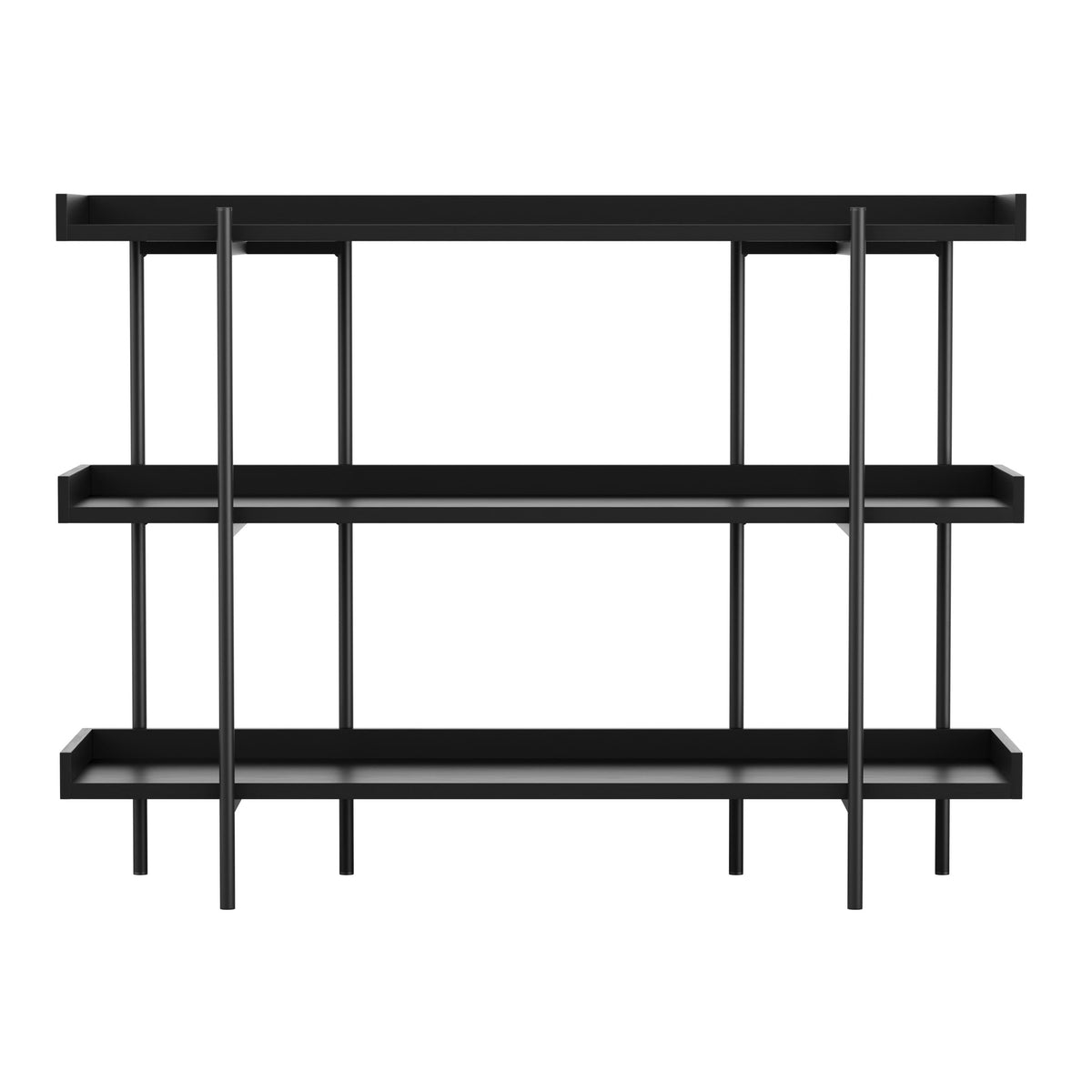 Black Wood Grain/Oil Rubbed Bronze Frame |#| Display Bookcase with Vertical Steel Posts - Black Wood Grain/Oil Rubbed Bronze