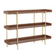 Walnut Wood Grain/Polished Brass Frame |#| Display Bookcase with Vertical Steel Posts - Walnut Wood Grain/Polished Brass