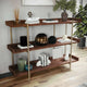 Walnut Wood Grain/Polished Brass Frame |#| Display Bookcase with Vertical Steel Posts - Walnut Wood Grain/Polished Brass