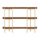 Walnut Wood Grain/Polished Brass Frame |#| Display Bookcase with Vertical Steel Posts - Walnut Wood Grain/Polished Brass