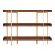 Walnut Wood Grain/Polished Brass Frame |#| Display Bookcase with Vertical Steel Posts - Walnut Wood Grain/Polished Brass