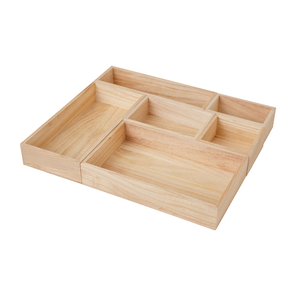 Light Natural |#| Wooden Desktop or Drawer Organizer Set in Light Natural - 6 Piece Set