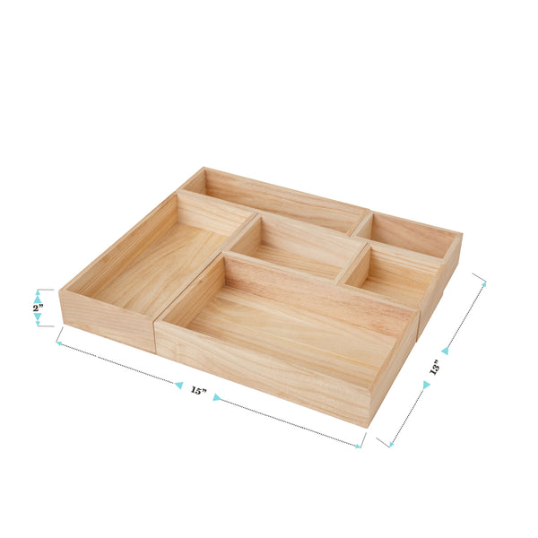 Light Natural |#| Wooden Desktop or Drawer Organizer Set in Light Natural - 6 Piece Set