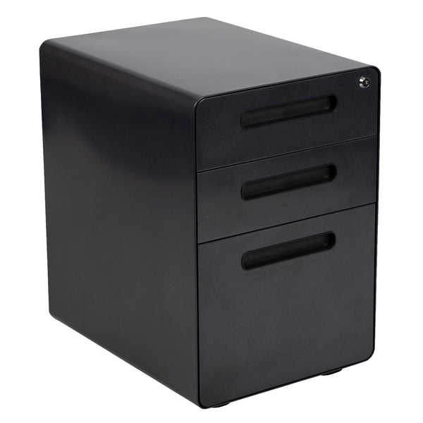 Black |#| Ergonomic 3-Drawer Mobile Locking Filing Cabinet Storage Organizer-Black