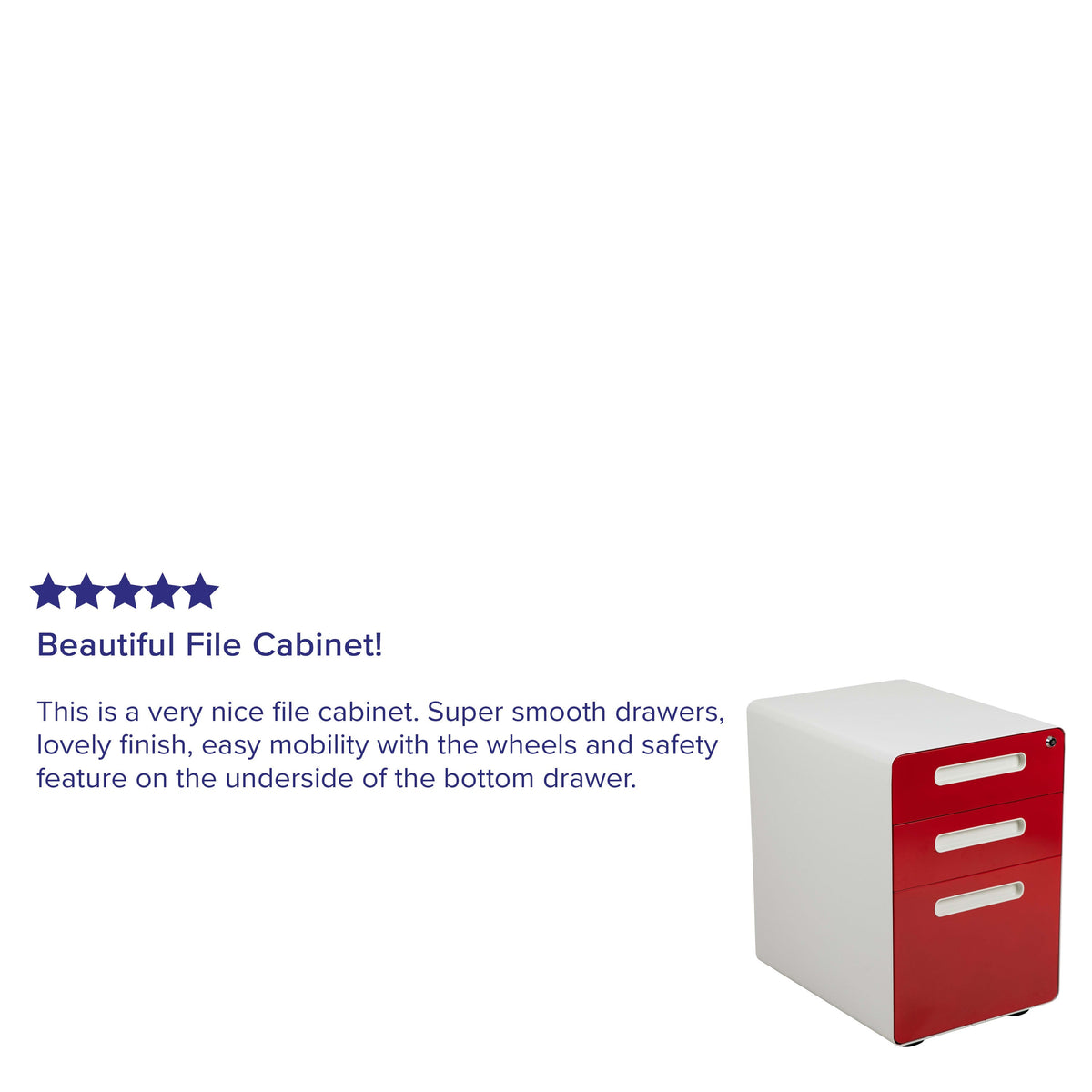 White and Red |#| Ergonomic 3-Drawer Mobile Locking Filing Cabinet-White with Red Faceplate