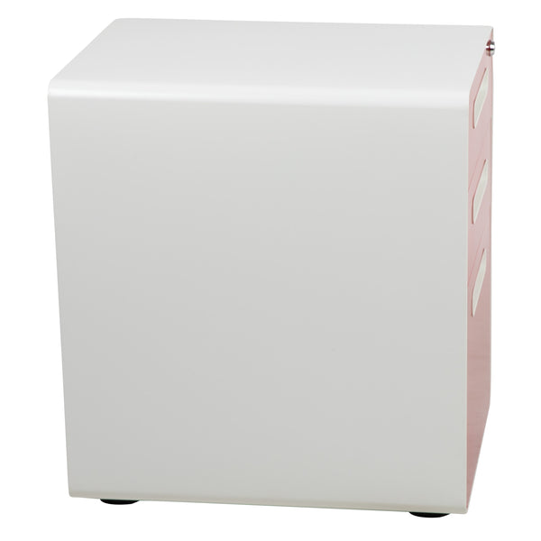 White and Red |#| Ergonomic 3-Drawer Mobile Locking Filing Cabinet-White with Red Faceplate