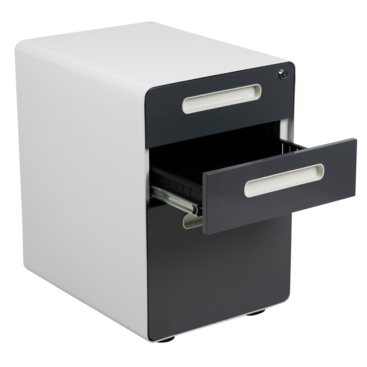 White and Charcoal |#| Ergonomic 3-Drawer Mobile Locking Filing Cabinet-White with Charcoal Faceplate