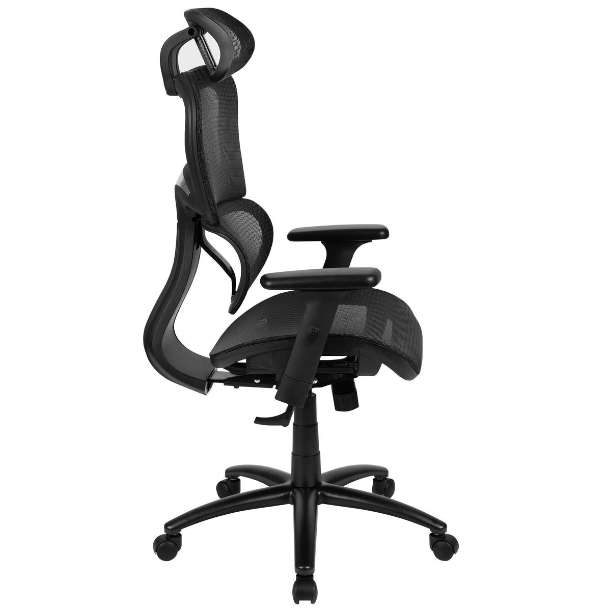 Black |#| Ergonomic Black Mesh Office Chair-Synchro-Tilt, Headrest, Adjustable Pivot Arms