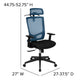 Blue |#| Ergonomic Blue/Black Mesh Office Chair-Synchro, Pivot Headrest, Adjustable Arms