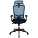 Blue |#| Ergonomic Blue/Black Mesh Office Chair-Synchro, Pivot Headrest, Adjustable Arms