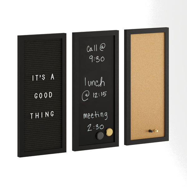 Black Woodgrain |#| Black Woodgrain Framed Cork/Chalk/Letter Board Set with Accessories - 24x18